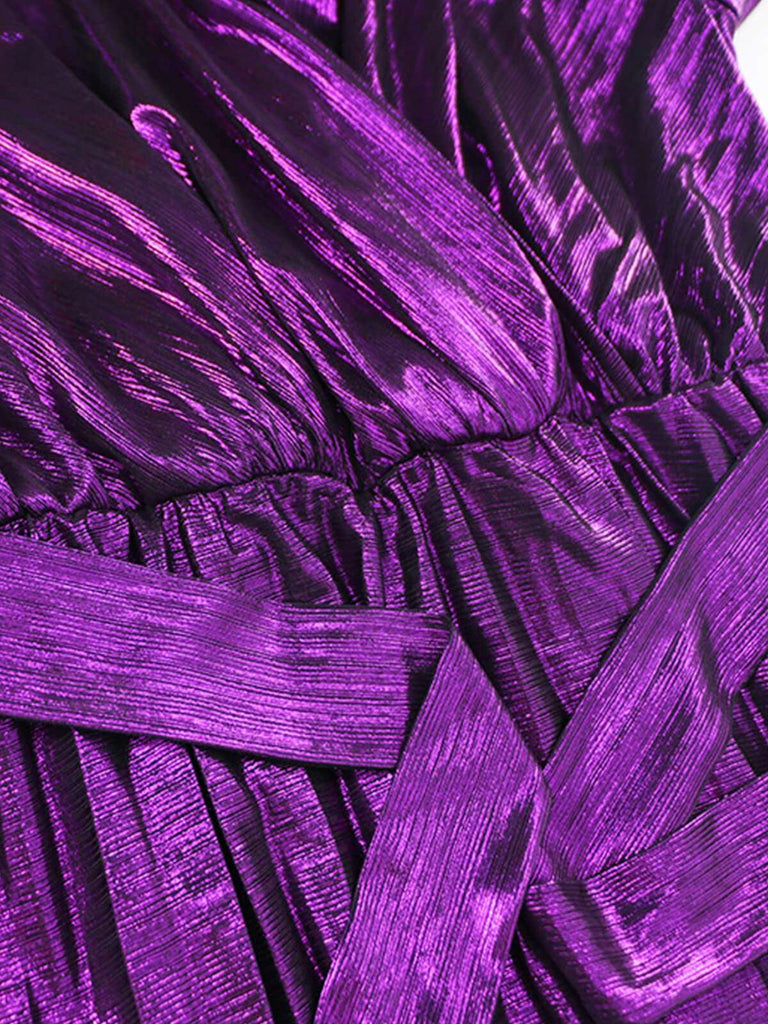 Robe droite brillante à col en V des années 1940