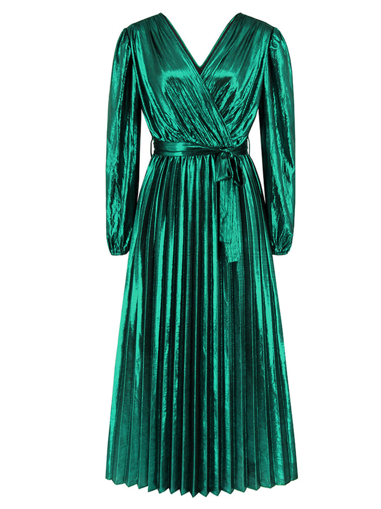 Robe droite brillante à col en V des années 1940