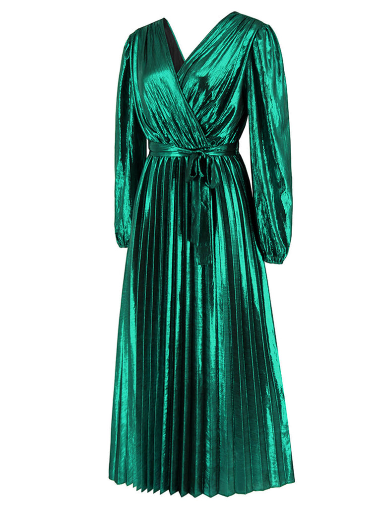 Robe droite brillante à col en V des années 1940