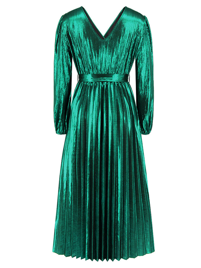 Robe droite brillante à col en V des années 1940