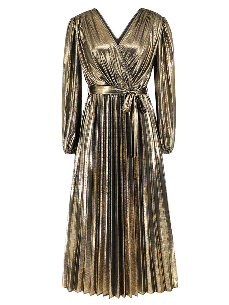 Robe droite brillante à col en V des années 1940