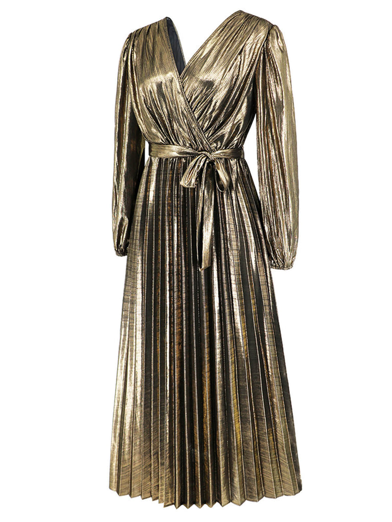 Robe droite brillante à col en V des années 1940