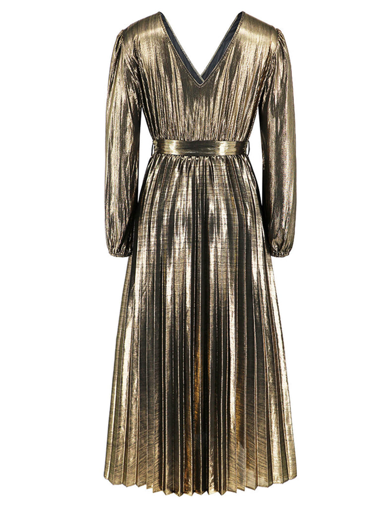 Robe droite brillante à col en V des années 1940