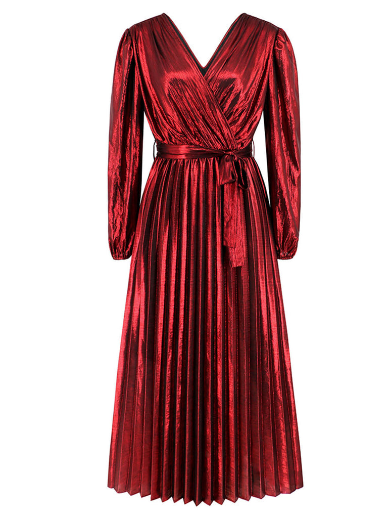 Robe droite brillante à col en V des années 1940
