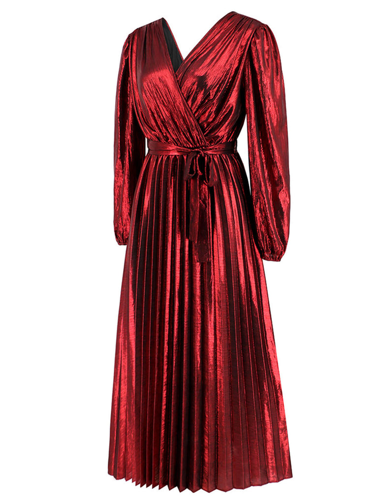 Robe droite brillante à col en V des années 1940