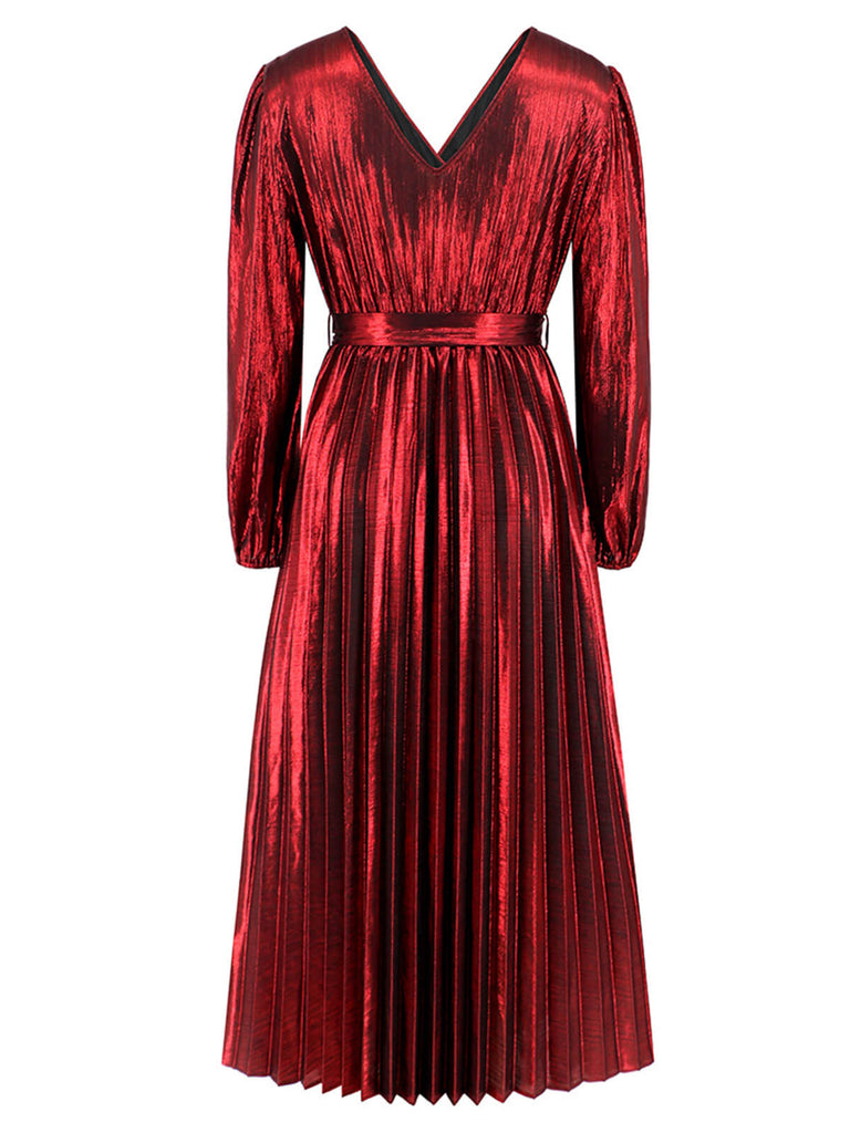 Robe droite brillante à col en V des années 1940