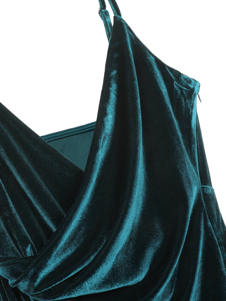 Robe à bretelles à col en V en velours massif des années 1960