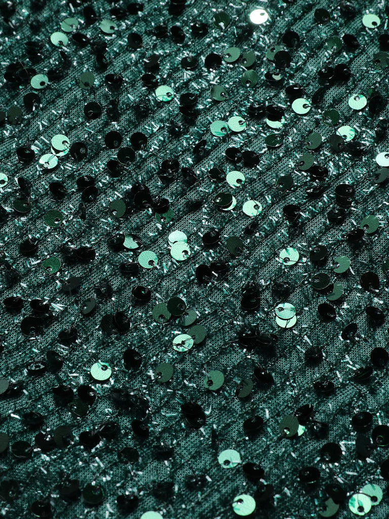 Robe crayon verte à paillettes et col en V des années 1960