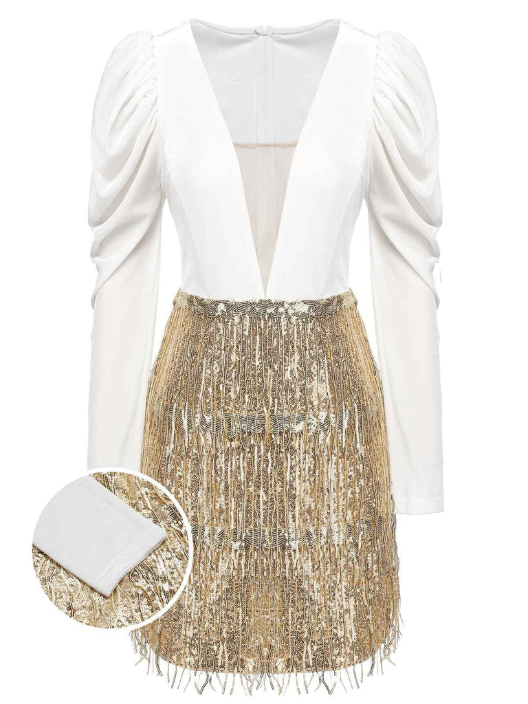Robe enveloppe à paillettes à filet en V 1960