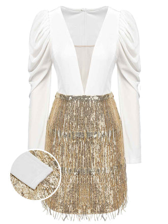 Robe enveloppe à paillettes à filet en V 1960
