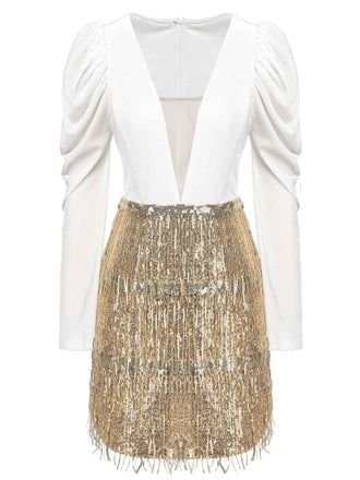 Robe enveloppe à paillettes à filet en V 1960