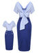 [Pré-vente] Robe portefeuille bleue à lacets et à rayures des années 1960