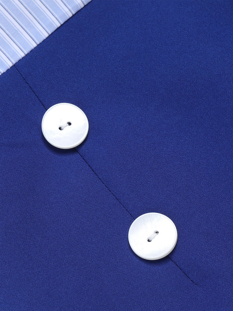 Robe portefeuille bleue à lacets et à rayures des années 1960