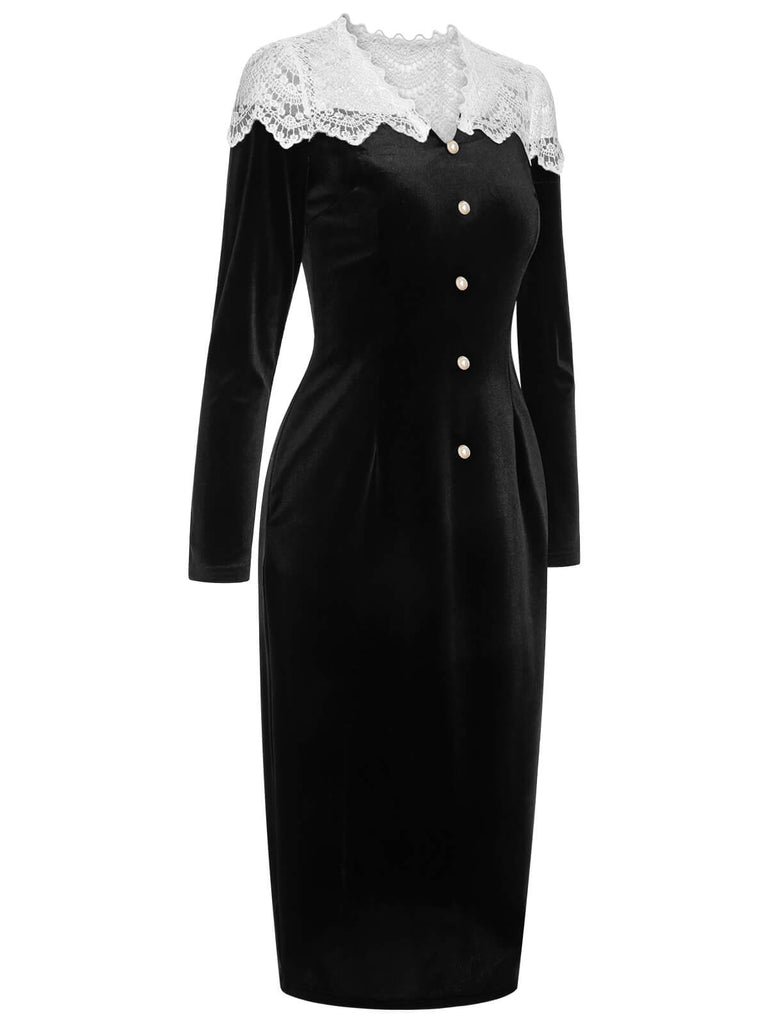 Robe en velours patchwork à revers noir et blanc des années 1960