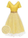 Robe jaune en maille marguerite à col en V des années 1950