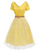 Robe jaune en maille marguerite à col en V des années 1950