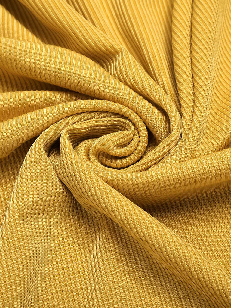 Robe ceinturée à col roulé à carreaux jaune des années 1950