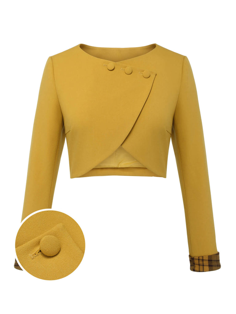 Manteau court jaune à boutons unis des années 1950