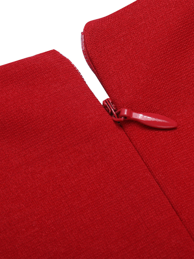 Combishort à cravate unie rouge et bleue des années 1950