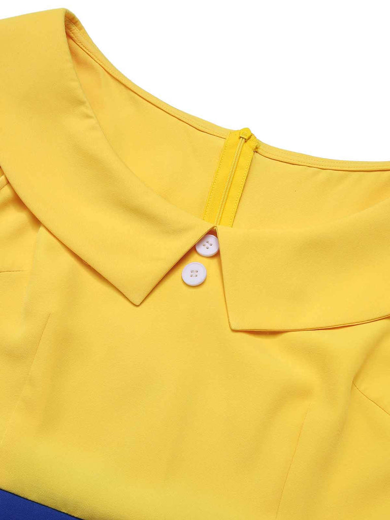 Combishort jaune et bleu à boutons à épaules dénudées des années 1950