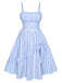 [Pré-vente] Robe bleue à bretelles spaghetti et nœud à carreaux des années 1950