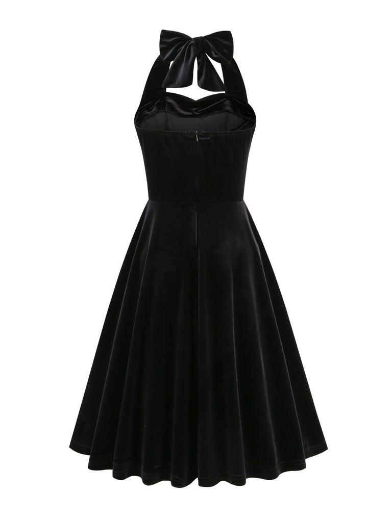 Robe en velours dos nu sans bretelles solide des années 1950