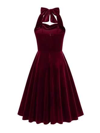 Robe en velours dos nu sans bretelles solide des années 1950