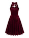 Robe en velours dos nu sans bretelles solide des années 1950