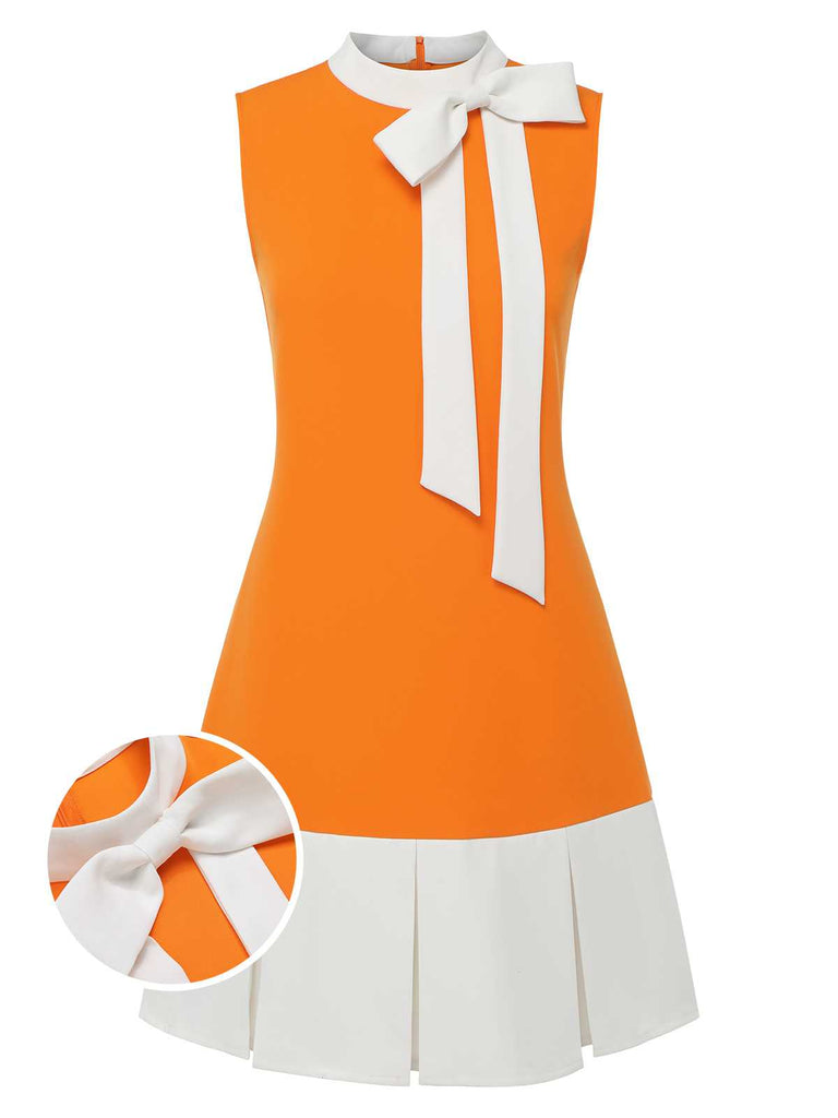 Robe sans manches orange à nœud papillon des années 1960