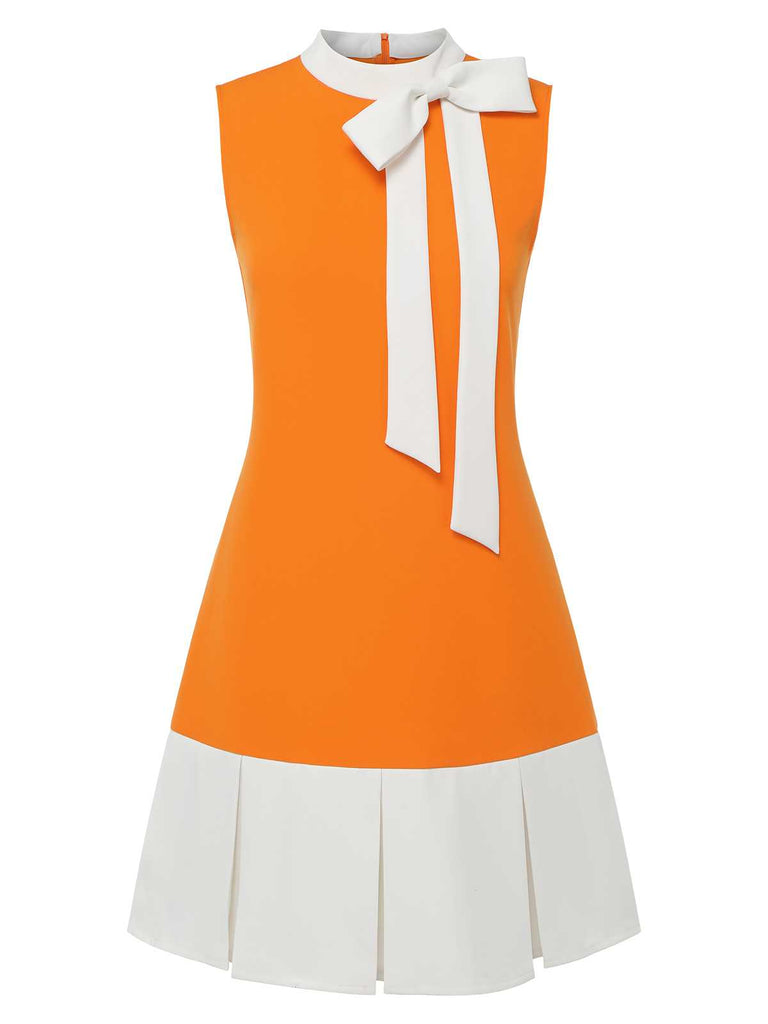 Robe sans manches orange à nœud papillon des années 1960