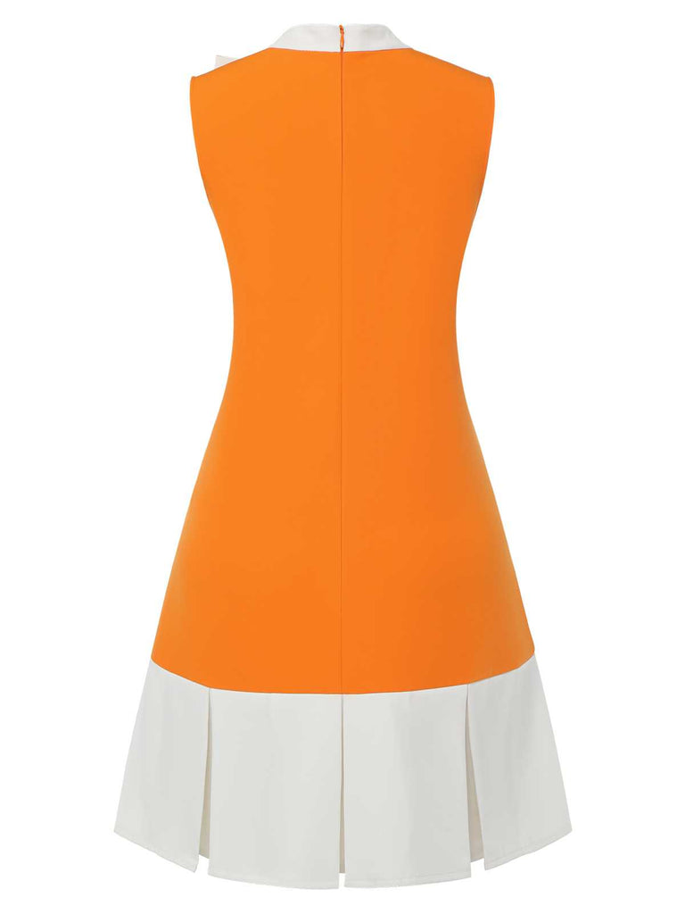 Robe sans manches orange à nœud papillon des années 1960