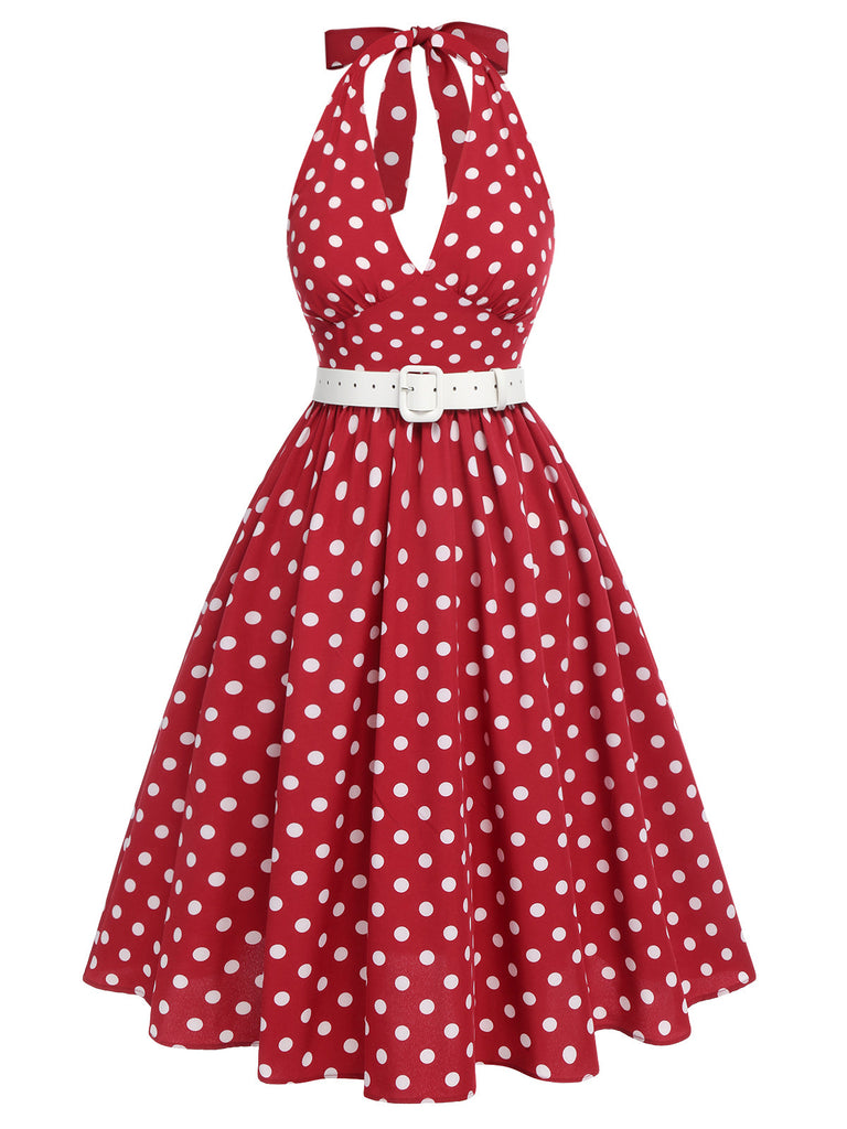 Robe dos nu rouge à pois des années 1950