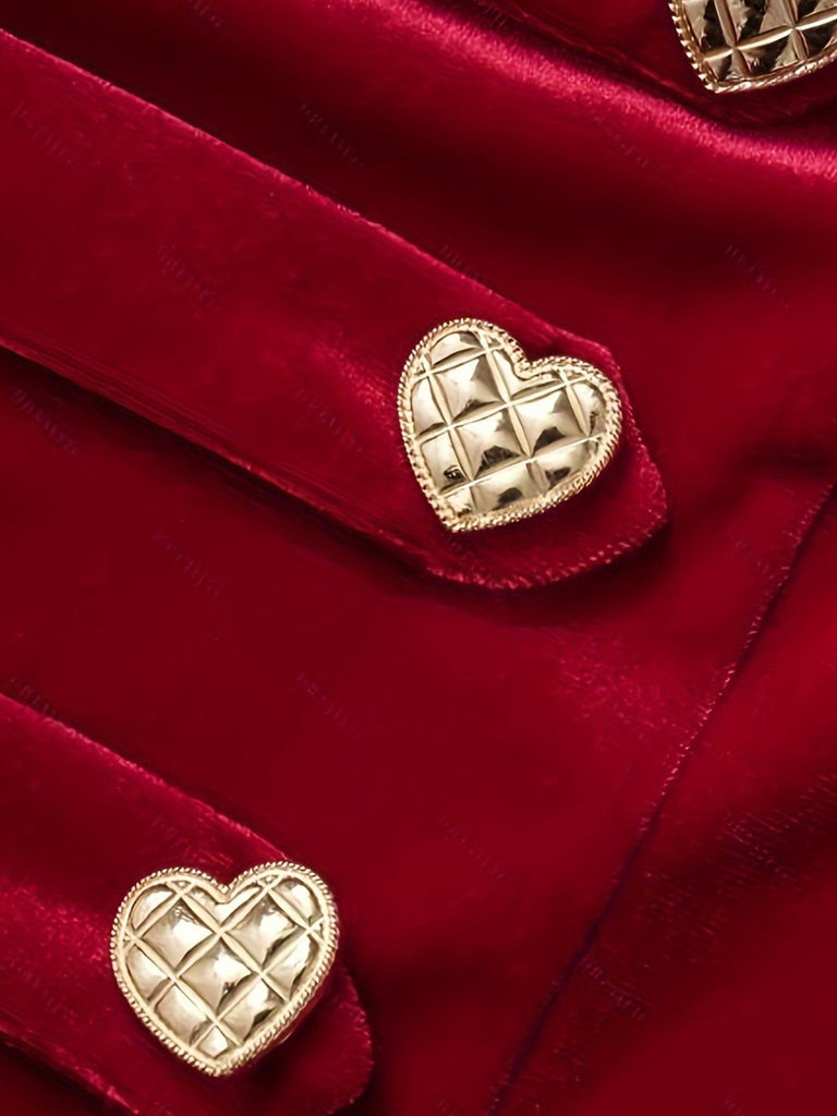 Robe unie bouton coeur rouge vin des années 1950
