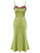 Robe florale brodé verte à bretelles spaghetti des années 1960