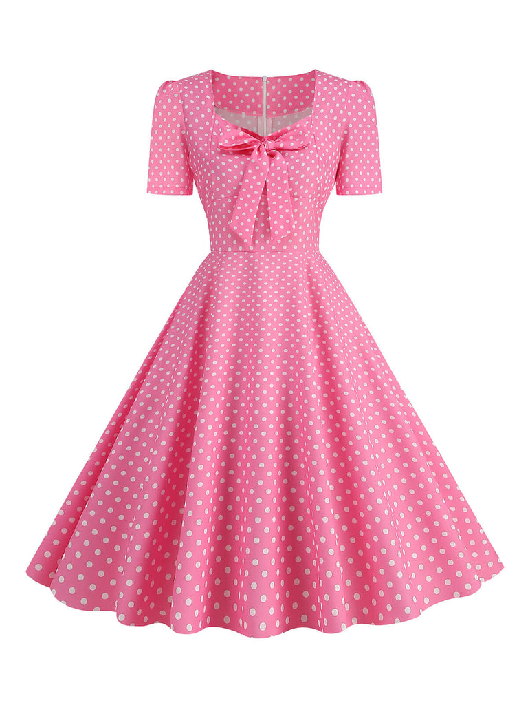 Robe trapèze vintage Col Chérie avec Noeud des années 1950