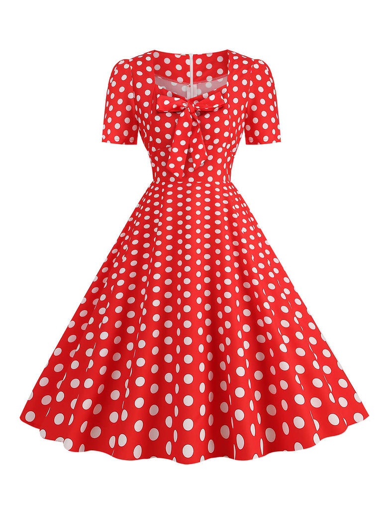 Robe trapèze vintage Col Chérie avec Noeud des années 1950