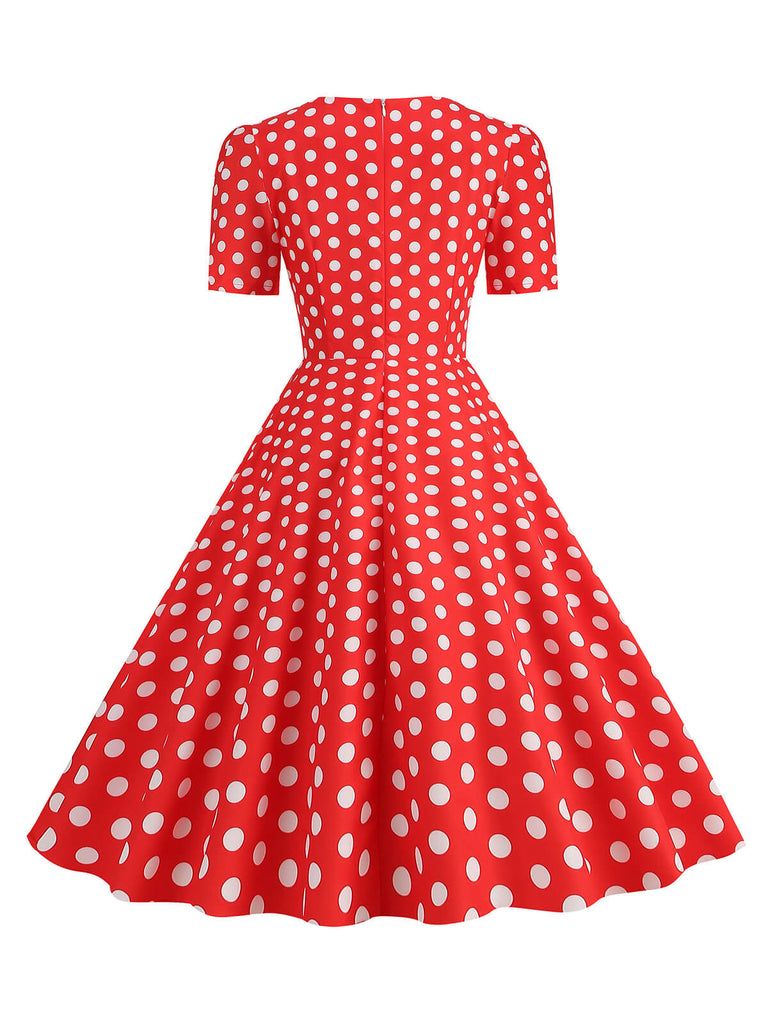 Robe trapèze vintage Col Chérie avec Noeud des années 1950