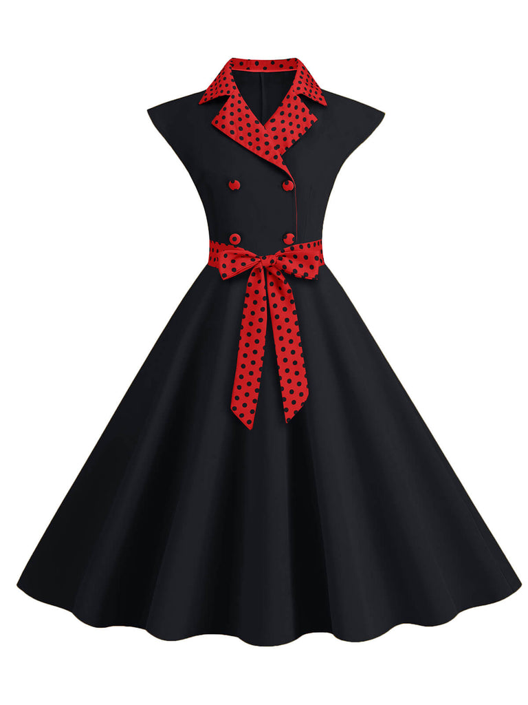 Robe ceinturée à nœud papillon contrastée des années 1950