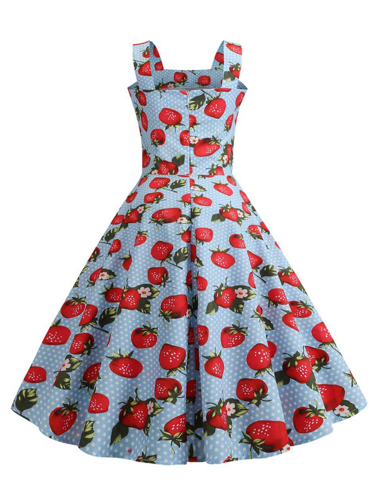 Robe sans manches à pois et fraises des années 1950