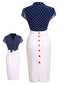 Robe bleue et blanche à manches courtes à pois des années 1960