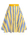 Jupe boutonnée à rayures jaune blanc bleu des années 1950