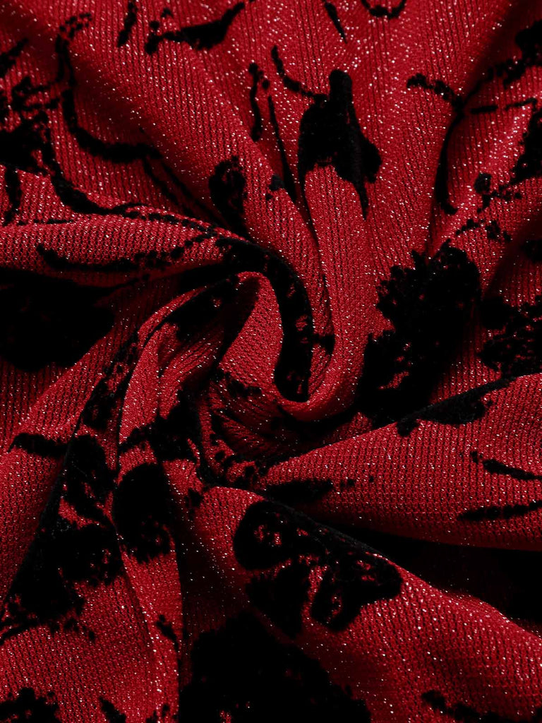 Robe à bretelles fines florales rouge vin des années 1960