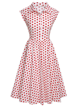 Robe sans manches à revers à pois rose années 1950