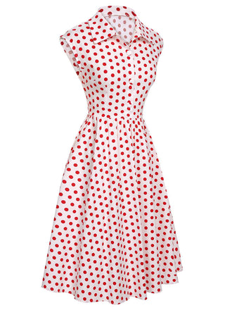 Robe sans manches à revers à pois rose années 1950
