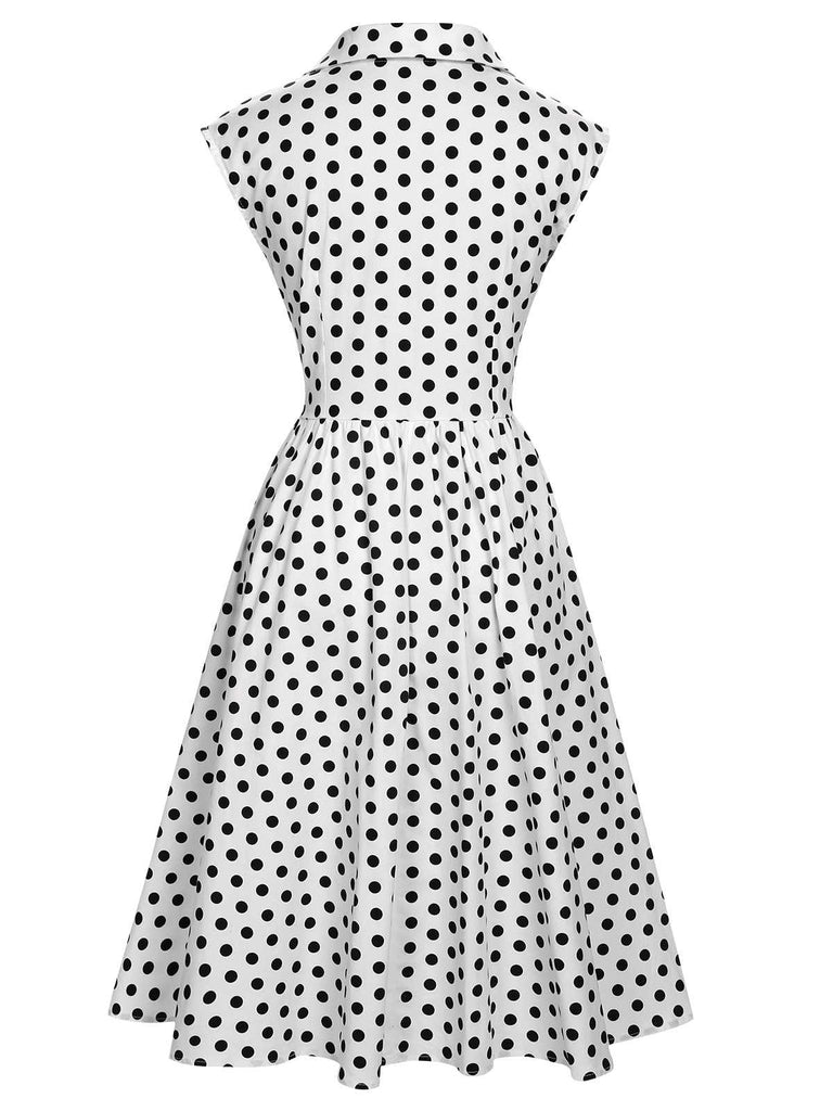 Robe sans manches à revers à pois des années 1950