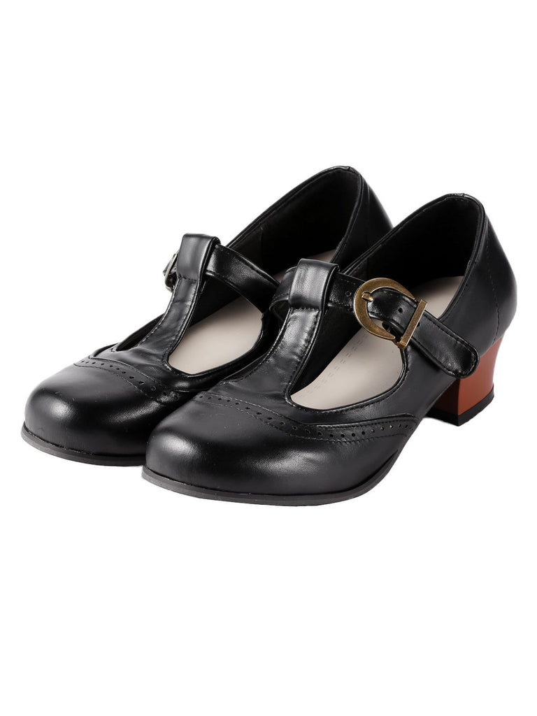 Chaussures T-Strap à Talons Chunky