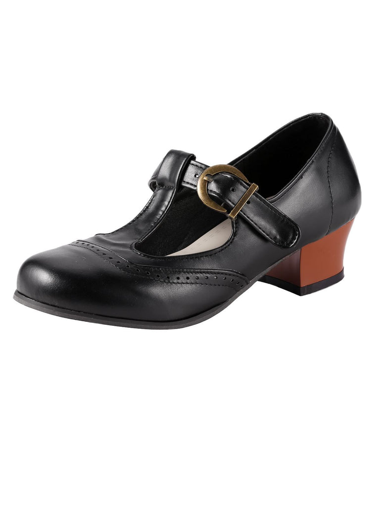 Chaussures T-Strap à Talons Chunky