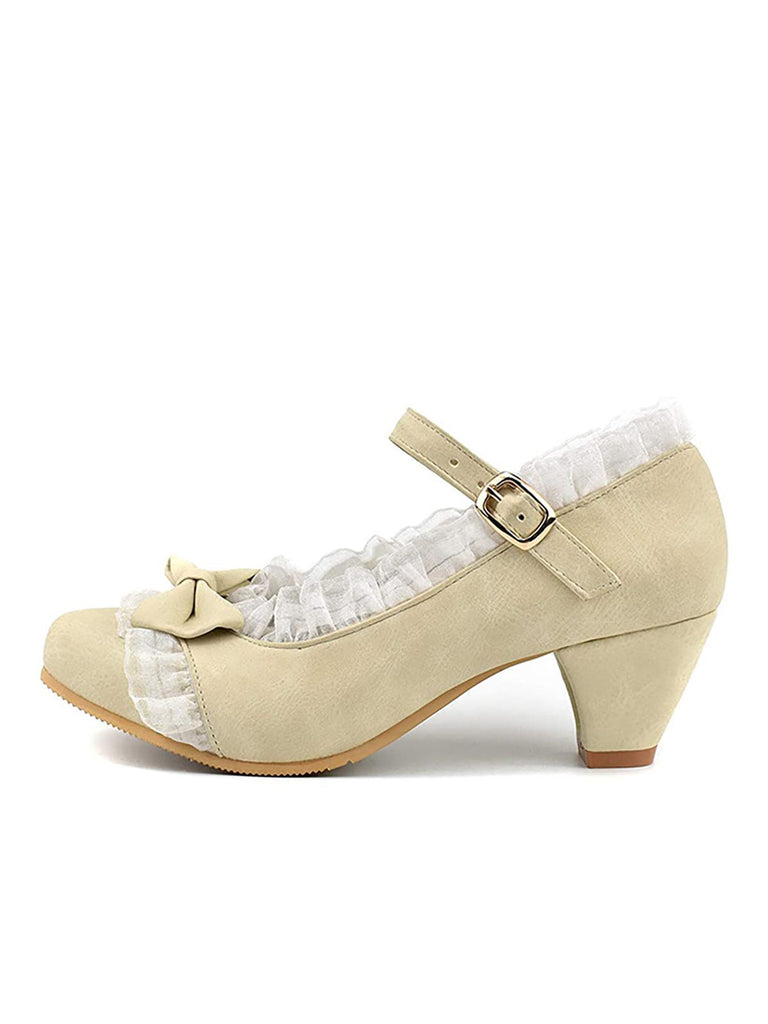 Chaussures Vintage avec Dentelle et Nœud Papillon Bleu