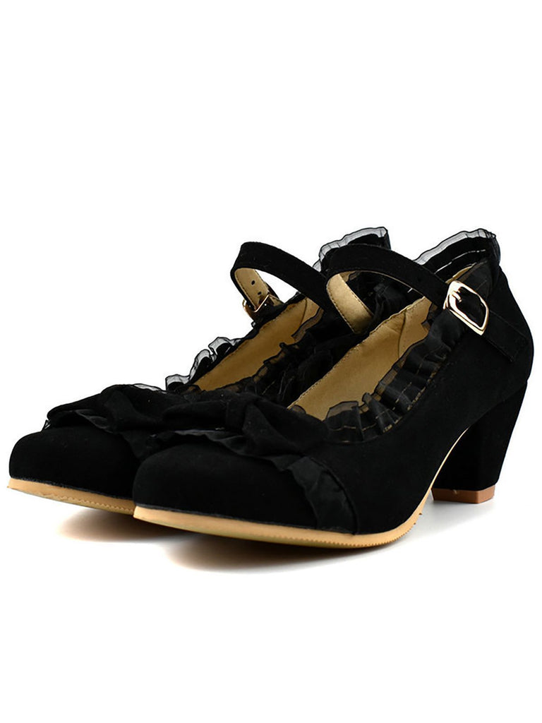 Chaussures Vintage avec Dentelle et Nœud Papillon Noir