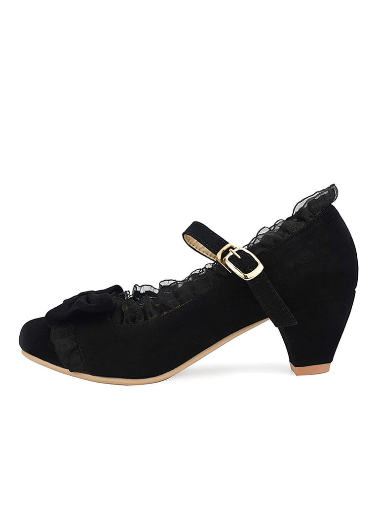 Chaussures Vintage avec Dentelle et Nœud Papillon Bleu